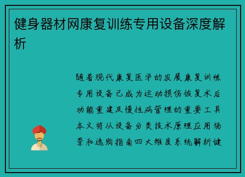 健身器材网康复训练专用设备深度解析